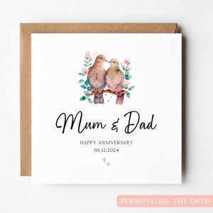 Carte d'anniversaire pour papa et maman, carte d'anniversaire pour parents, carte d'anniversaire colombe, carte d'anniversaire personnalisée pour parents, carte inséparable