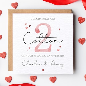 Carte d'anniversaire de mariage personnalisée en coton, 2e anniversaire de mariage, carte de 2e anniversaire de mariage personnalisée, carte de 2e anniversaire d'amis