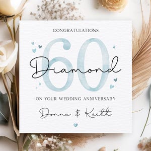 Carte d'anniversaire diamant personnalisée, carte 60e anniversaire de mariage, carte anniversaire 60 ans personnalisée, carte 60e anniversaire