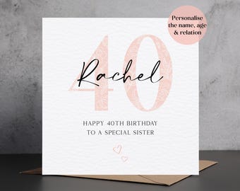 40th Birthday Card For Sister, Personalised Sister 40th Birthday Card, Daisy Birthday Card, Special Sister 40th Birthday, Sister Flower Card