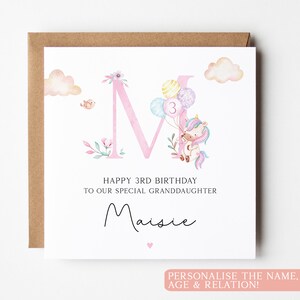 3e carte d'anniversaire de petite-fille licorne, carte d'anniversaire personnalisée de licorne, carte d'anniversaire de filles, carte d'anniversaire de licorne personnalisée, carte de tout âge