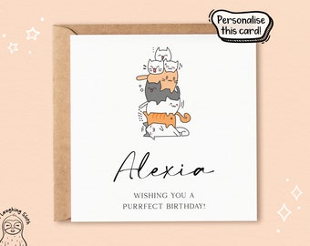 Personalised Cat Birthday Card, Pile Of Cats Card, Cute Cat Birthday Card, Funny Cat Card, For Sister, For Friend, For Niece, For Cat Lover