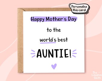 Mothers Day Card For Auntie, Happy Mother's Day Auntie, Auntie Mother's day Card, Aunty Card, Personalised Mother's Day Card