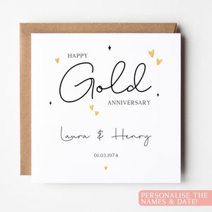 Carte d'anniversaire en or personnalisée, carte de 50e anniversaire de mariage, carte d'anniversaire de 50 ans personnalisée, carte de 50e anniversaire