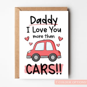 J'aime papa, voiture fête des pères, jolie carte papa, carte de fête des pères, carte d'anniversaire papa, je t'aime plus que des voitures, carte d'enfants