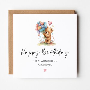 Carte d'anniversaire grand-mère ours en peluche, carte d'anniversaire grand-mère ours et ballons, jolie carte d'anniversaire grand-mère, des petits-enfants, anniversaire grand-mère