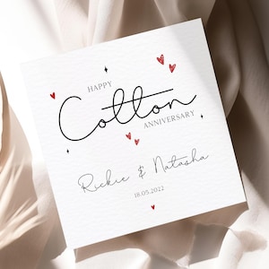 Carte d'anniversaire de mariage personnalisée en coton, 2e anniversaire de mariage, carte de 2e anniversaire de mariage personnalisée, carte de 2e anniversaire d'amis