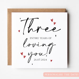 Carte personnalisée pour le troisième anniversaire, 3 ans de vous amour, carte pour le 3e anniversaire, 3e anniversaire pour petit ami, 3e anniversaire pour petite amie