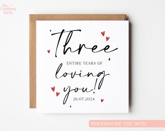 Personalised Third Anniversary Card, 3 Years Loving You Card, 3rd Anniversary Card, Boyfriend 3rd Anniversary, Girlfriend 3rd Anniversary