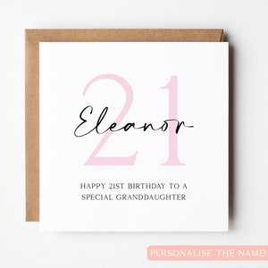 Carte personnalisée rose joyeux 21e anniversaire petite-fille, carte personnalisée petite-fille 21e anniversaire, jolie carte d'anniversaire, carte pour elle