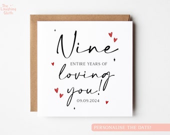 Personalised Ninth Anniversary Card, 9 Years Loving You Card, 9th Anniversary Card, Boyfriend 9th Anniversary, Girlfriend 9th Anniversary