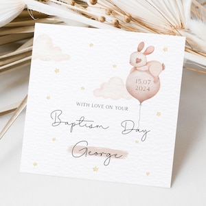 Carte de baptême personnalisée, carte de baptême garçon, carte de baptême fille, avec amour le jour de votre baptême, carte de baptême lapin, jolie carte de baptême