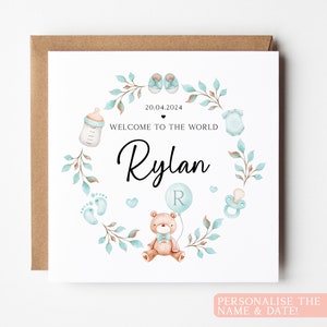 Carte personnalisée de bébé garçon nounours, carte de bébé personnalisée nounours, carte de bébé garçon, carte de bienvenue dans le monde, carte de bébé nouveau-né, c'est un garçon