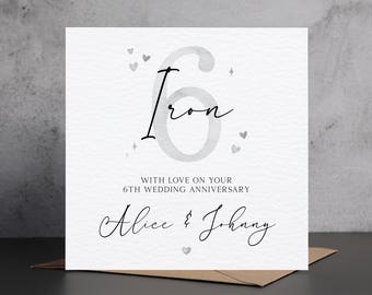 Personalised Iron Anniversary Card, 6th Wedding Anniversary Card, Personalised Sixth Anniversary Card, Friends 6th Anniversary Card