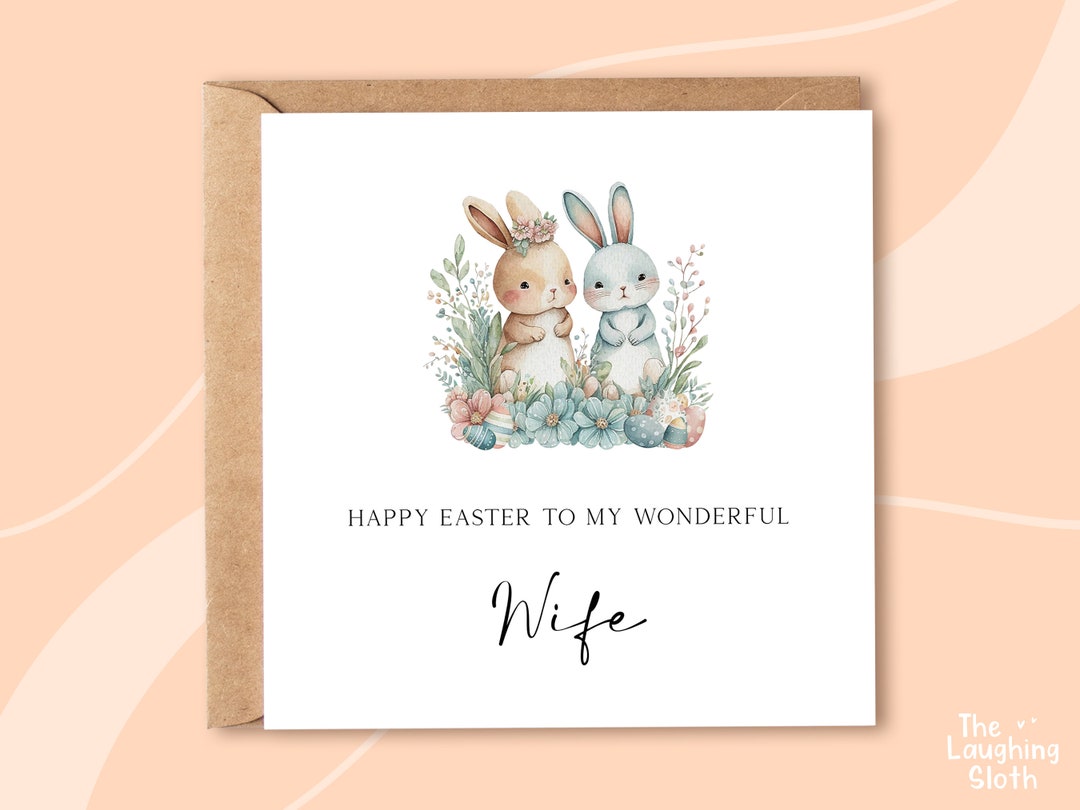 Wife Easter Card, Easter Card for Wife, Couple Rabbit Easter Card, Cute