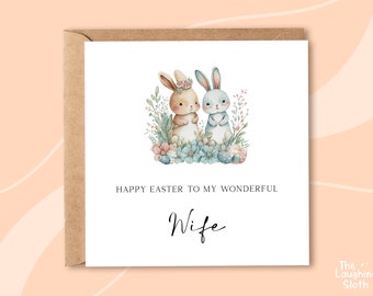 Wife Easter Card, Easter Card For Wife, Couple Rabbit Easter Card, Cute Easter Card, 1st Easter Married Card, Wonderful Wife Card