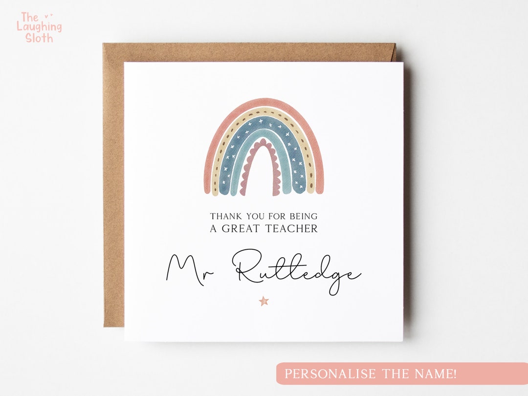 Personalised Thank You Teacher Card, End of Term Thank You Card, Boho ...