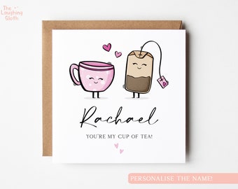 Tea Themed Personalised Valentine's Card, Cute Valentine's Card, Personalised Funny Valentine Card, Sweet Valentine Card, Tea Lover Card