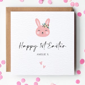 Première carte de Pâques personnalisée pour fille, carte de Pâques personnalisée, carte de petite fille lapin, Pâques de lapin rose, première carte de petite-fille de Pâques