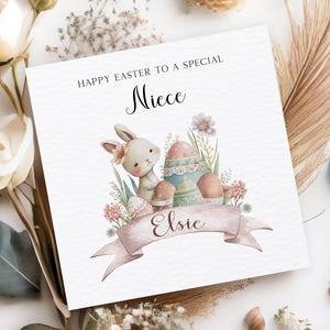 Carte de Pâques personnalisée spéciale nièce, carte de Pâques personnalisée, carte de Pâques bébé fille lapin, jolie carte de Pâques nièce, première Pâques nièce
