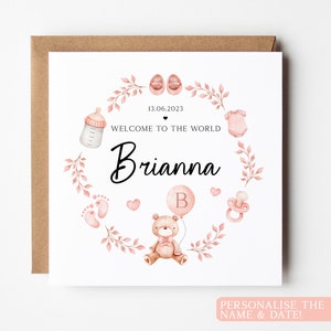 Carte personnalisée de bébé fille ours en peluche, carte de bébé personnalisée nounours, carte de bébé fille, carte de bienvenue dans le monde, carte de nouveau bébé, c'est une fille