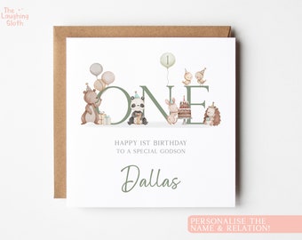 Personalised Godson First Birthday Card, Personalised Godson Birthday Card, Baby Boy Birthday Card, Grandson First Birthday, 1st Birthday