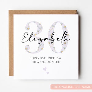 Carte 30e anniversaire Neice, carte 30e anniversaire Neice personnalisée, carte d'anniversaire Marguerite, anniversaire spécial Neice, carte d'anniversaire fleur Neice