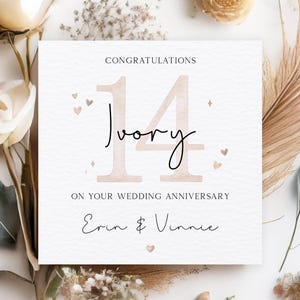 Carte d'anniversaire personnalisée ivoire, carte d'anniversaire de mariage 14e, carte d'anniversaire de 14 ans personnalisée, carte de 14e anniversaire
