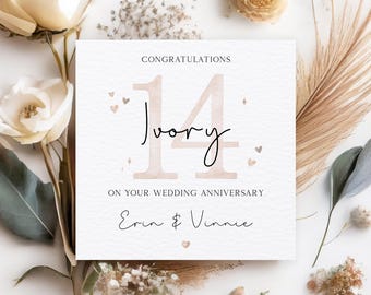 Carte d'anniversaire personnalisée ivoire, carte d'anniversaire de mariage 14e, carte d'anniversaire de 14 ans personnalisée, carte de 14e anniversaire