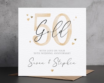 Personalised Gold Anniversary Card, 50th Wedding Anniversary Card, Custom Fifty Year Anniversary Card, 50th Anniversary Card