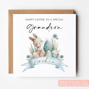Carte de Pâques personnalisée spéciale petit-fils, carte de Pâques personnalisée, carte de Pâques bébé garçon lapin, carte de Pâques petit-fils, première Pâques petit-fils