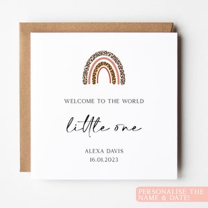 Carte personnalisée nouveau bébé, carte de félicitations personnalisée, carte de bienvenue tout petit, bienvenue dans le monde, carte de visite, léopard arc-en-ciel