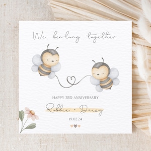 Carte personnalisée d'anniversaire d'abeille, carte Nous appartenons ensemble, carte d'anniversaire d'abeille, 2e anniversaire de petit ami, 2e anniversaire de petite amie