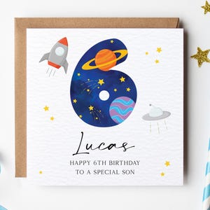 Carte personnalisée 6e anniversaire fils, carte spéciale fils 6e anniversaire espace, carte spéciale fils 6e anniversaire, carte personnalisée 6e anniversaire garçons