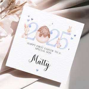 Première carte de Pâques personnalisée fils, carte de Pâques personnalisée 2025, carte de Pâques bébé garçon lapin, spécial fils 1ère Pâques