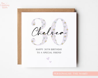 30th Birthday Card For Friend, Personalised Friend 30th Birthday Card, Daisy Birthday Card, Special Friend Birthday, Friend Flower Card