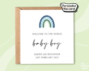 Personalised New Baby Boy Card, Personalised Congratulations Card, Baby Boy Card, Welcome To The World Baby Boy, Name & Date Baby Card