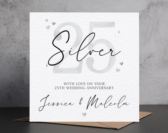 Personalised Silver Anniversary Card For Mum & Dad, 25th Wedding Anniversary Card, Custom 25 Year Anniversary Card, 25th Anniversary Card