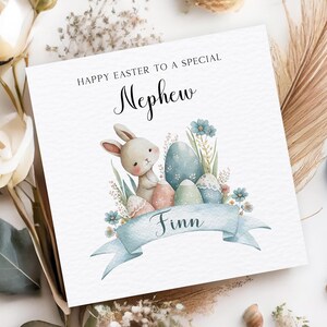 Carte de Pâques personnalisée spéciale neveu, carte de Pâques personnalisée, carte de Pâques bébé garçon lapin, carte de Pâques garçons mignons, première Pâques neveu