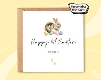 Personalised Baby First Easter Card, Personalised Easter Card, Baby Girl Rabbit Card, Rabbit Easter Card, Granddaughter First Easter Card