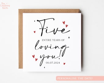 Personalised Fifth Anniversary Card, 5 Years Loving You Card, 5th Anniversary Card, Boyfriend 5th Anniversary, Girlfriend 5th Anniversary