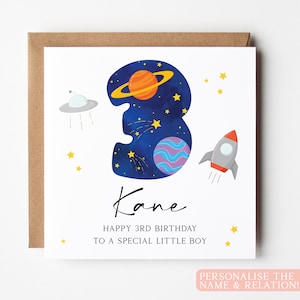 Carte d'anniversaire personnalisée pour petit garçon, 3e carte d'anniversaire spéciale espace petit garçon, 3e carte d'anniversaire personnalisée pour garçon, carte d'anniversaire OVNI