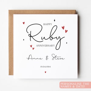 Carte d'anniversaire rubis personnalisée, carte de 40e anniversaire de mariage, carte d'anniversaire de 40 ans personnalisée, carte de 40e anniversaire