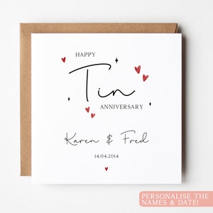 Carte d'anniversaire personnalisée en étain, carte de 10e anniversaire de mariage, carte personnalisée de dixième anniversaire, carte de 10e anniversaire d'amis