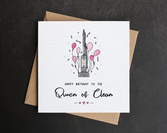 Queen of Clean Birthday Card for Cleaner, Cute Cleaning Lady Birthday Card, House Cleaner Birthday Card, School Cleaner Card