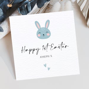 Première carte de Pâques personnalisée pour garçon, carte de Pâques personnalisée, carte de petit garçon lapin, carte de Pâques de lapin bleu, carte de première Pâques de petit-fils