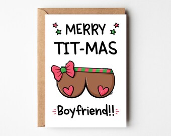 Sexy Naughty Boyfriend Christmas Card - Boyfriend Christmas Card - Card From Girlfriend - Boobs Christmas Card - Tits Card - Merry Tit-Mas