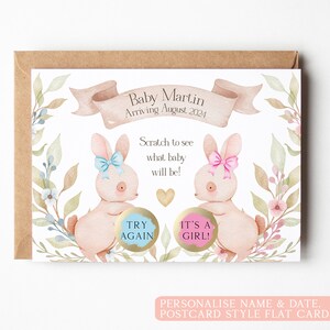 Carte de révélation de sexe à gratter florale, carte postale de fleurs, révélation de genre amusante, nouveau-né, faire-part de grossesse, baby shower, carte à gratter