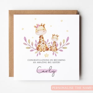 Carte personnalisée de félicitations de grande soeur, carte de nouveau bébé, carte de félicitations de grande soeur, carte d'annonce de grossesse, carte de soeur de girafe