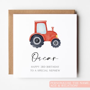 Personalised Red Tractor Birthday Card, Personalised Farm Birthday Card, Red Tractor Card, Tractor Birthday, Farm Theme Kids Birthday Card image 1